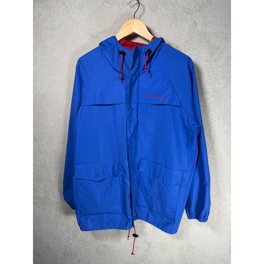 VTG Columbia Sportswear Mens Small Blue Rain Jacket PVC Hooded